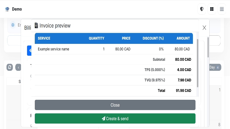 Exemple de reçu PDF à votre image généré après un rendez-vous