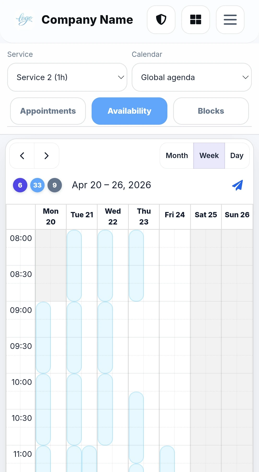 Internal scheduling view on RDVnow