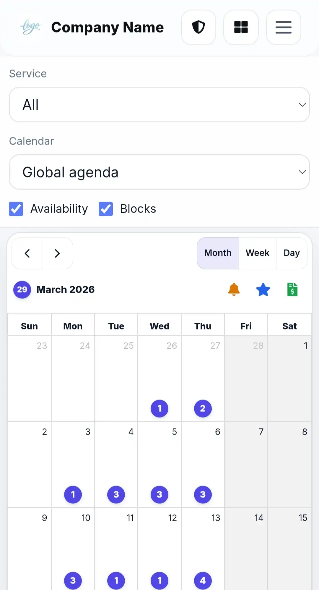 Internal appointment calendar in RDVnow
